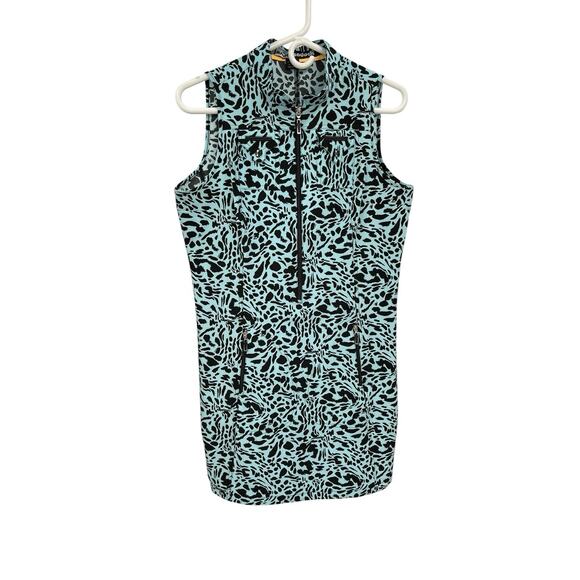Jamie Sadock Golf Dress Sleeveless Blue Black Animal Print Size Medium - Picture 1 of 11